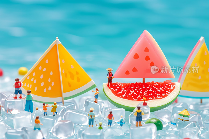 大暑夏至处暑夏天水果世界微观摄影冰块小人