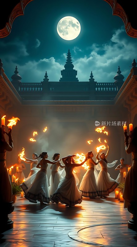 月下舞者火光飞舞