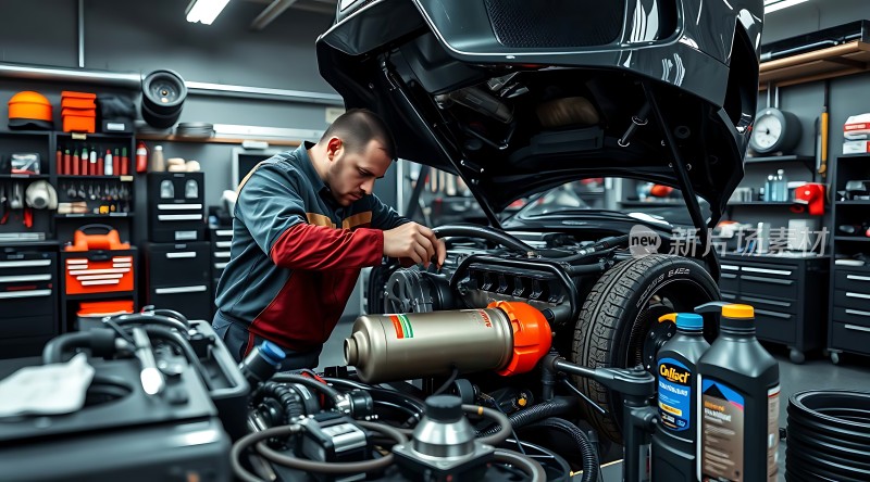 机械师专注检修汽车引擎