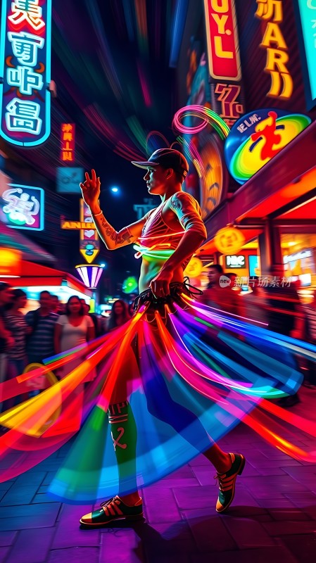 霓虹灯光下的活力舞者