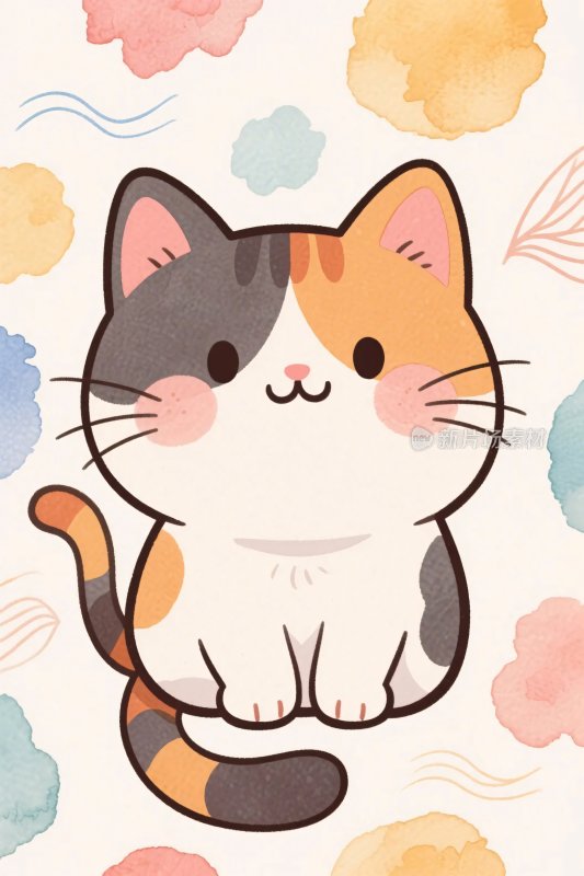 可爱三色猫咪插画
