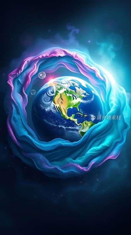 宇宙之环地球与星云共舞