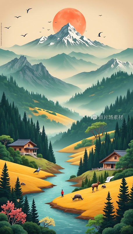 日出山川美景如画