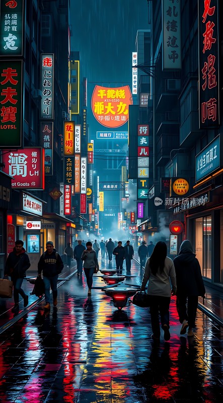 霓虹灯下的繁华都市夜景