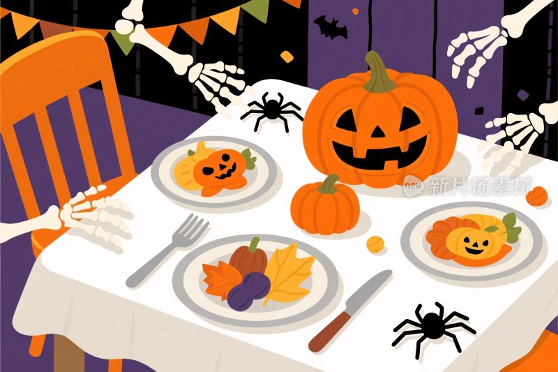 万圣节主题餐桌插画