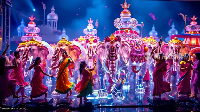 印度舞者与华丽大象共舞