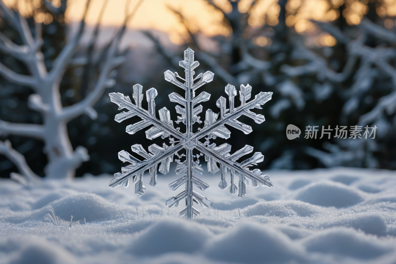 雪片在树前的雪上高清图片