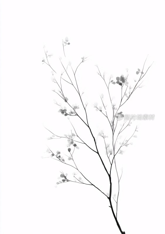 简约黑白花枝插画