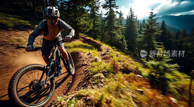 骑行者穿越林间小径
