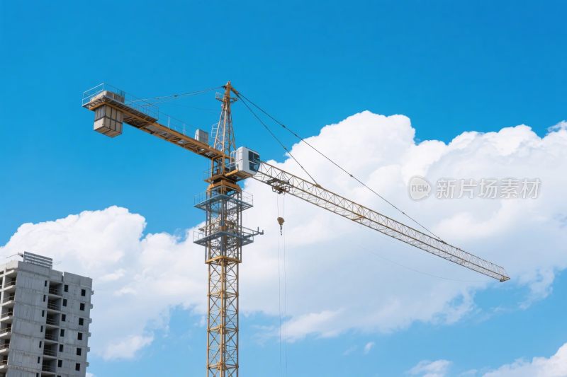 塔吊与蓝天白云建筑场景