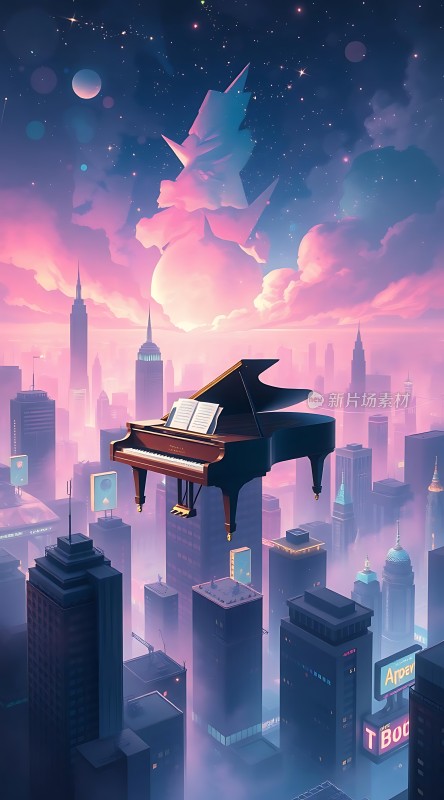 钢琴飞越城市之夜