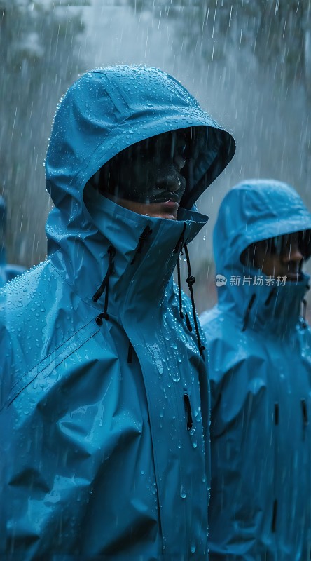 雨中坚守蓝色身影显担当