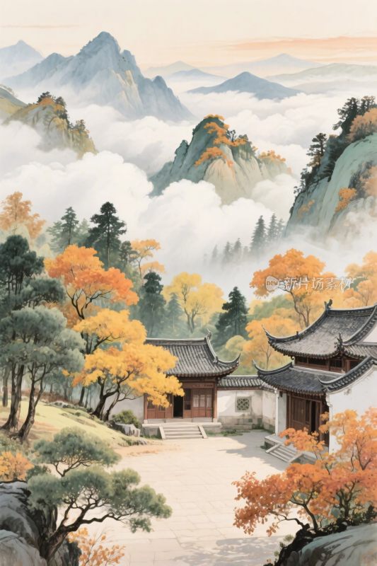 古风山水风景插画