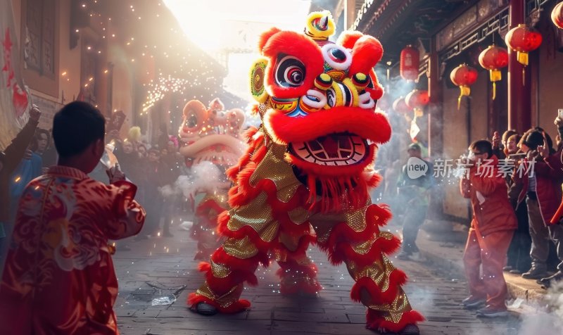 舞狮喜庆新年春节欢乐传统习俗节目