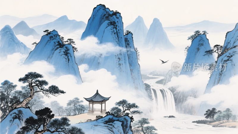 中式山水风景插画