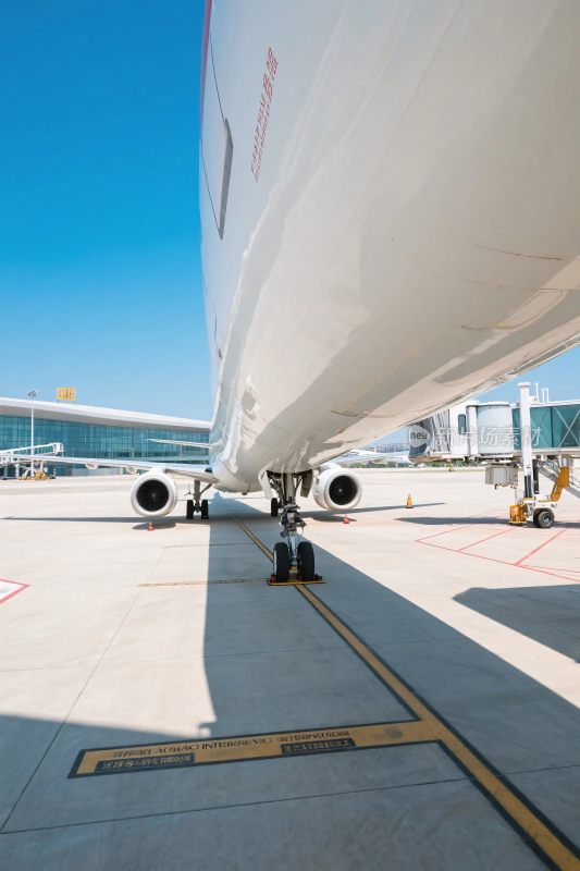 机场停机坪上的客机底部