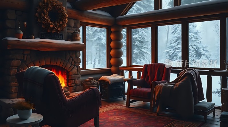 冬日暖炉旁的温馨小屋