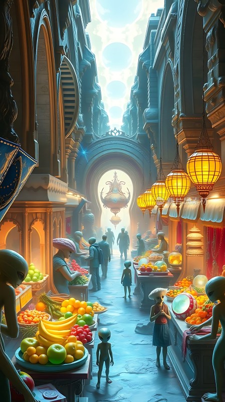 外星市场的繁华景象