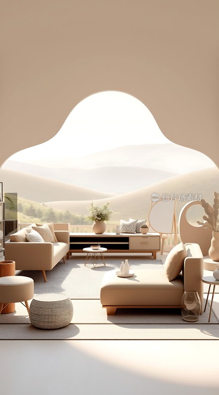 现代简约客厅设计自然光线充足家具布置温馨舒适