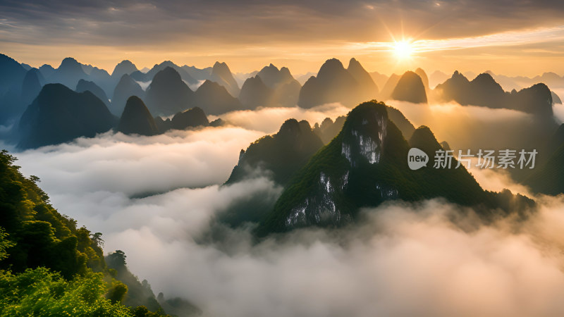 桂林山水照片山峰云海群山云雾缭绕自然风景