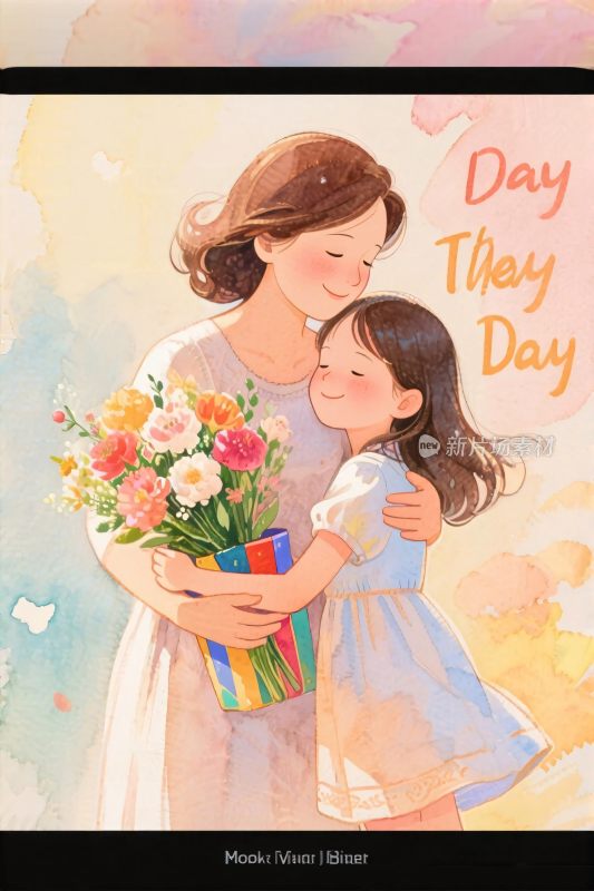 母女温馨插画