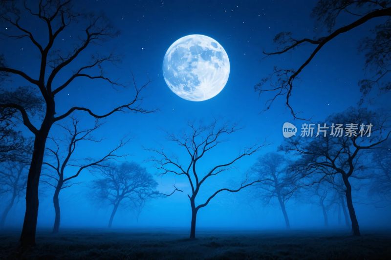 夜晚森林满月插画