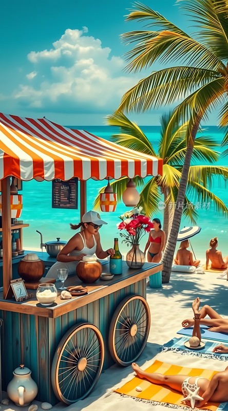 海滩小摊上的夏日风情