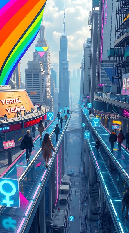 未来城市彩虹天空下的性别平等之路