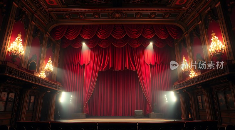 红色帷幕下的华丽剧院舞台