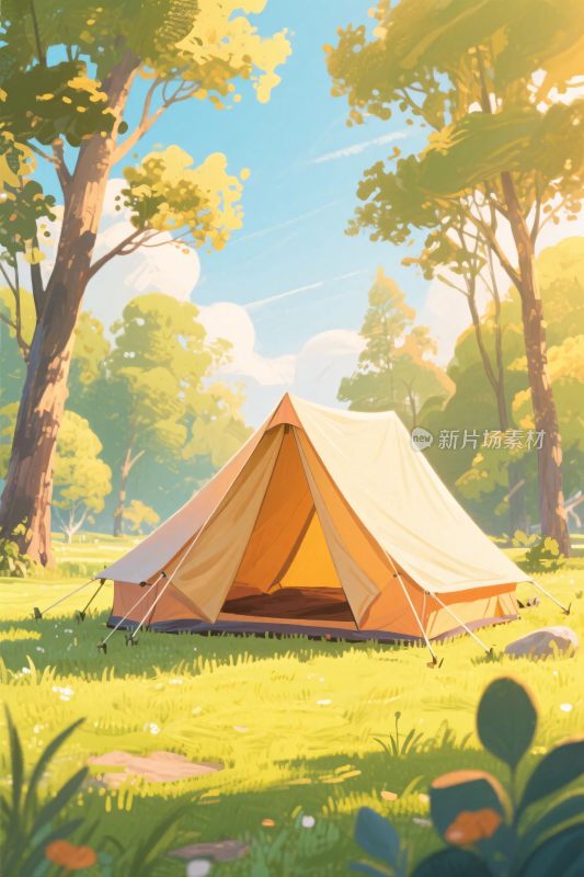森林中的露营帐篷插画