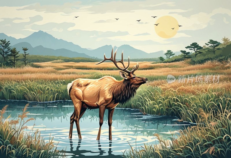 盐城湿地麋鹿景