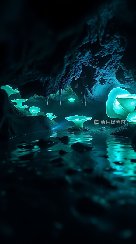 神秘洞穴中的荧光奇观