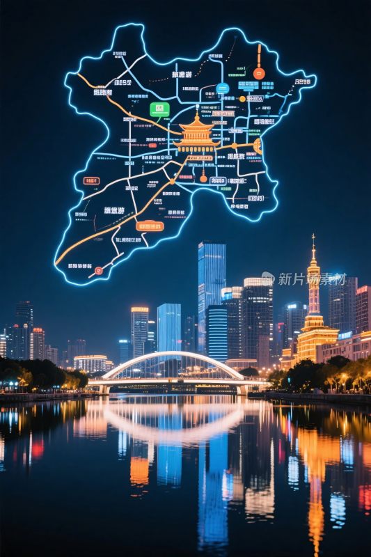 城市夜景轮廓地图插画