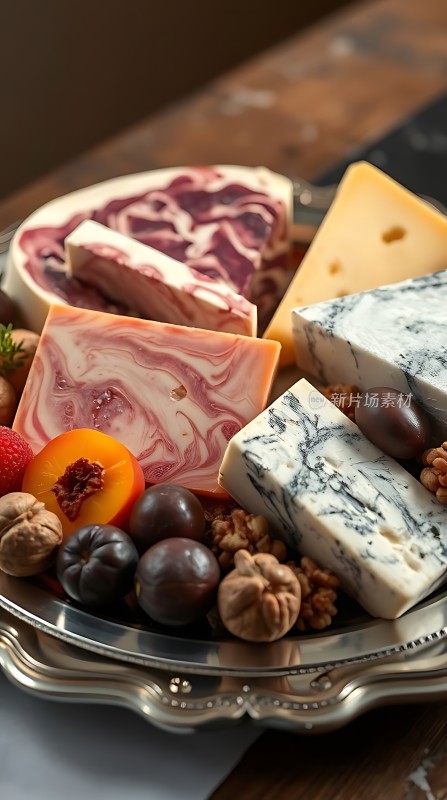 美味奶酪拼盘水果坚果点缀