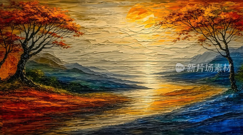 日落湖畔秋色浓