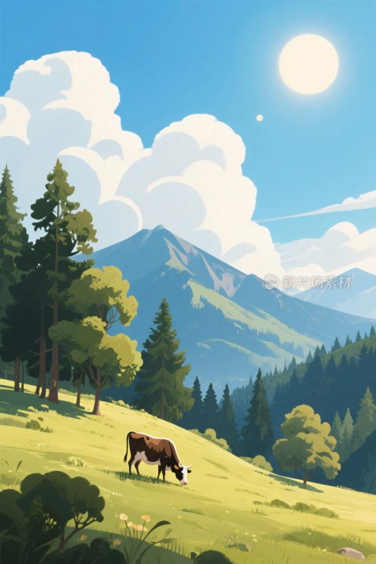 田园风光插画场景