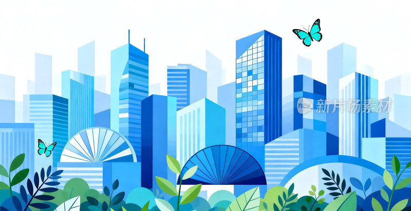 生态环保蓝色城市建筑背景