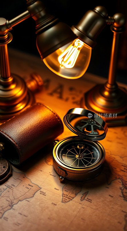 复古指南针与地图
