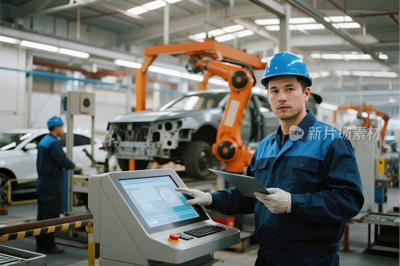 工厂内的工人操作设备场景