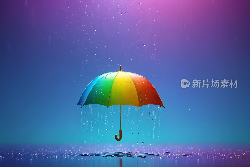 雨中色彩鲜艳的雨伞上有水滴高清图片