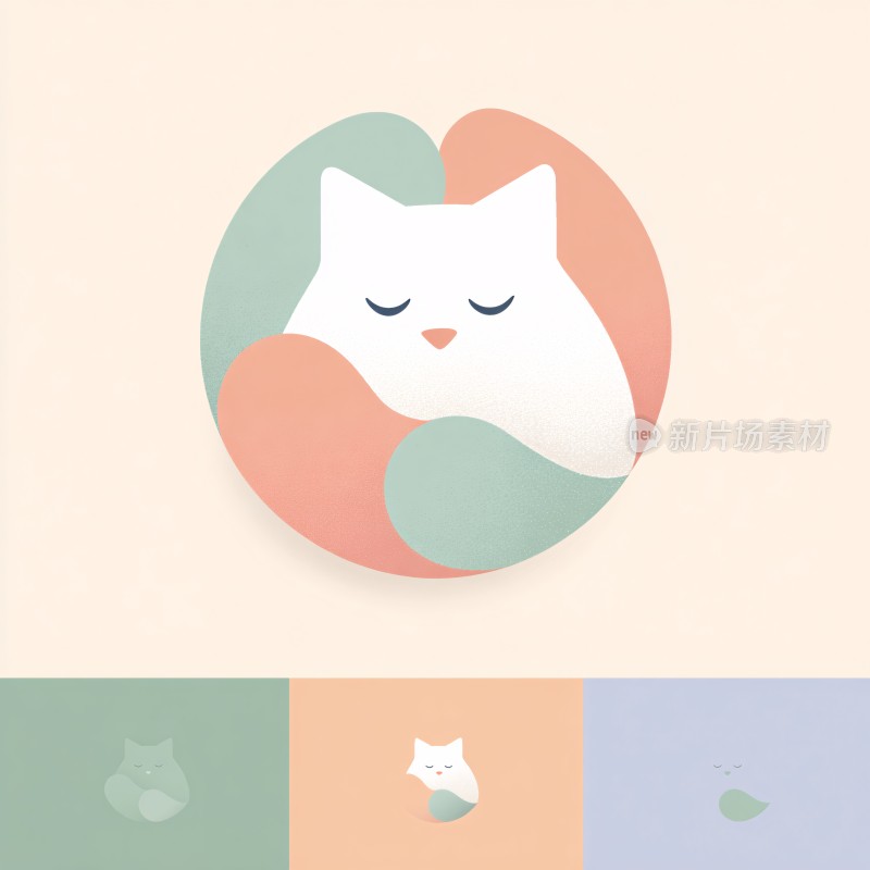 可爱闭眼猫咪插画图案