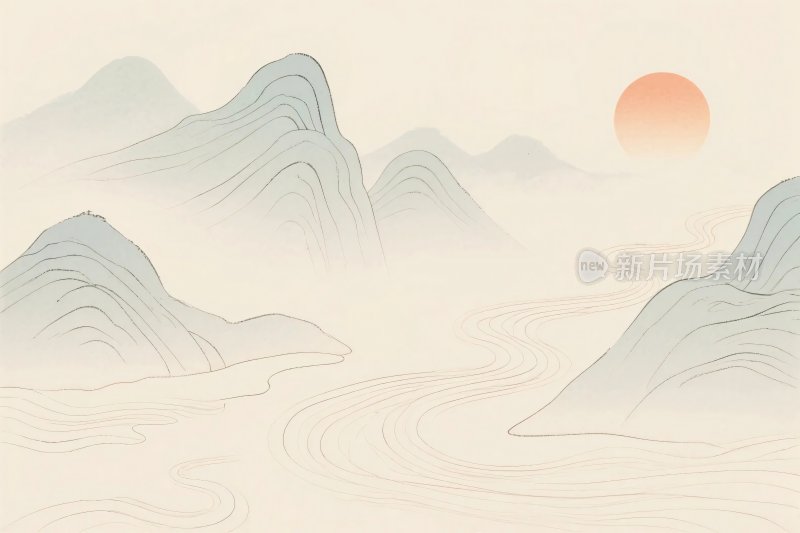 山水国风水墨插画