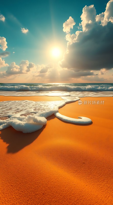 阳光下的金色沙滩与海浪