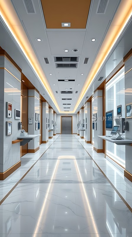 现代医院走廊明亮整洁设施齐全
