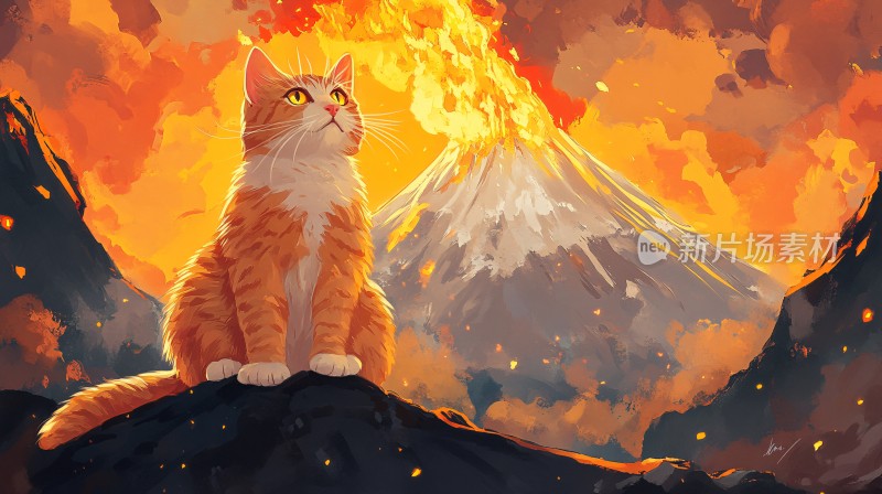 猫在火山爆炸面前