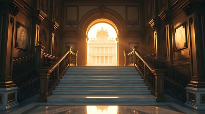 金色阳光下的宏伟楼梯 金色阳光下的宏伟楼梯