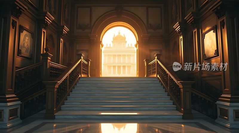 金色阳光下的宏伟楼梯