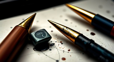 三支钢笔与墨块的艺术构图 三支钢笔与墨块的艺术构图