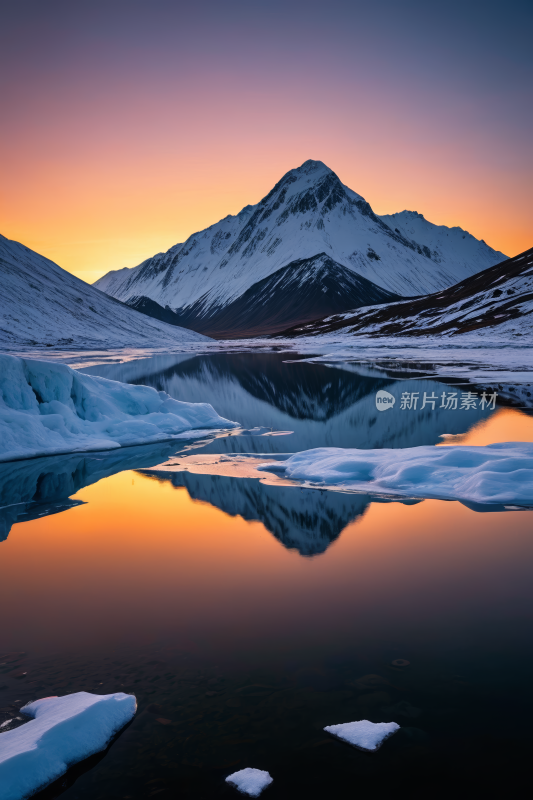 日落时分山倒映在湖水中高清风景图片