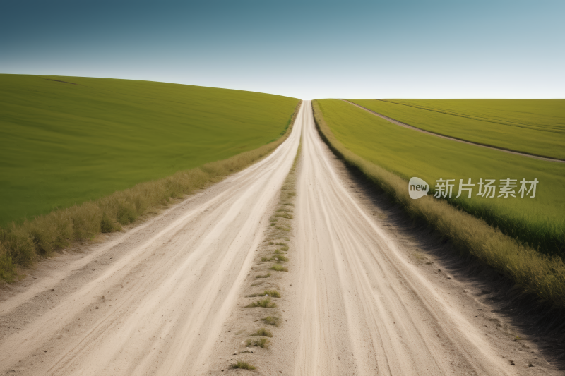 田野里的土路绿色的田野高清背景图片